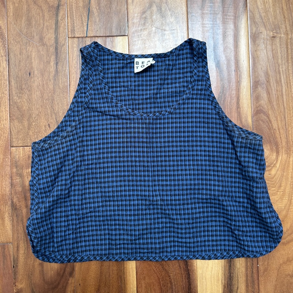 Beaton Linen Navy Checkered Tank Top